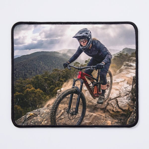 Item preview, Wind and Rock – Female Mountain Biker on a Technical Ridgeline. designed and sold by Hinson MTB Visuals.