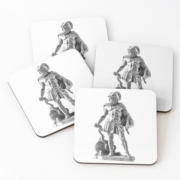 Item preview, Mythic Warrior Statue – Black and White Heroic Fantasy Illustration designed and sold by inkoutninja.