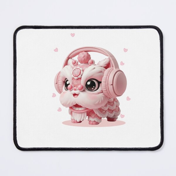 Item preview, Cute Pink Lion Dance with Headphones – Chinese New Year Chibi Art designed and sold by Beeform.