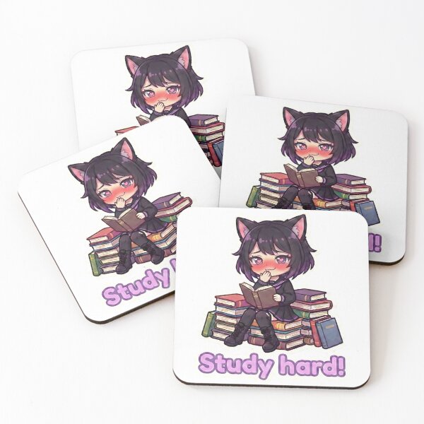 Item preview, Study Hard! – Purple Chibi Neko Reading Sticker designed and sold by MitniChan.