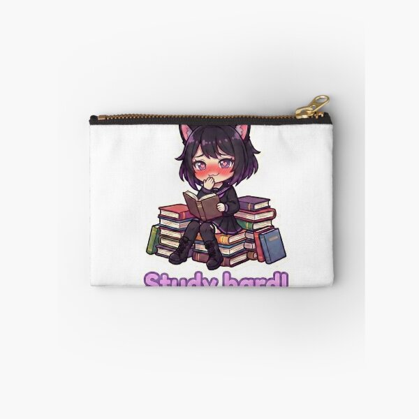 Item preview, Study Hard! – Purple Chibi Neko Reading Sticker designed and sold by MitniChan.
