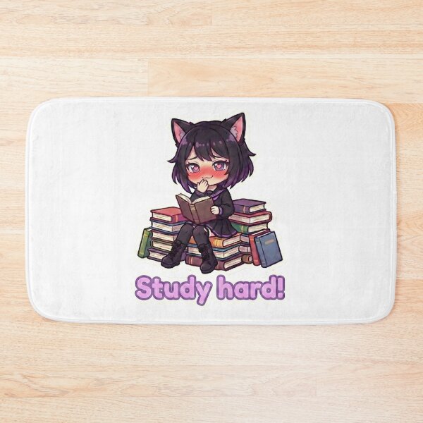 Item preview, Study Hard! – Purple Chibi Neko Reading Sticker designed and sold by MitniChan.