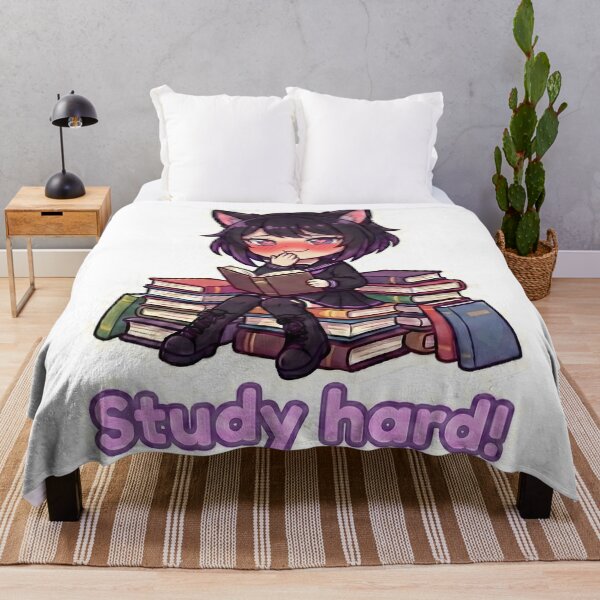 Item preview, Study Hard! – Purple Chibi Neko Reading Sticker designed and sold by MitniChan.