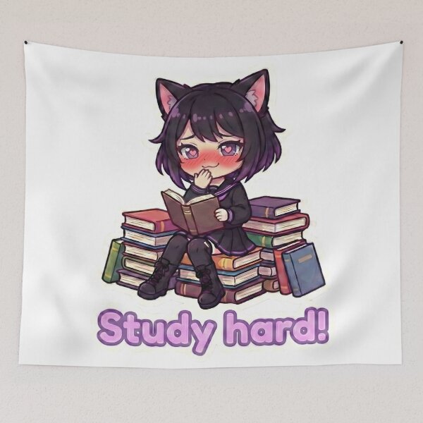 Item preview, Study Hard! – Purple Chibi Neko Reading Sticker designed and sold by MitniChan.