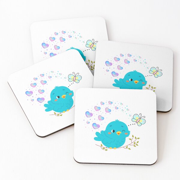 Item preview, Cheerful Bird - Cute Blue Bird with Hearts on a Branch designed and sold by Love3Happy.
