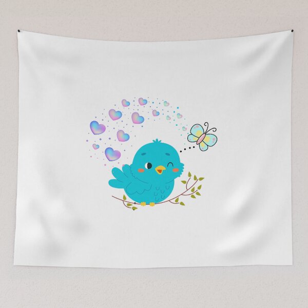 Item preview, Cheerful Bird - Cute Blue Bird with Hearts on a Branch designed and sold by Love3Happy.