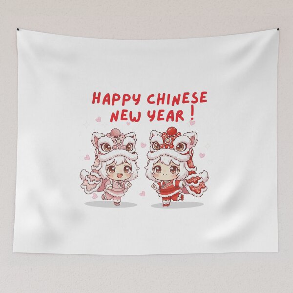 Item preview, Cute Chibi Lion Dance Couple – Happy Chinese New Year Illustration designed and sold by Beeform.