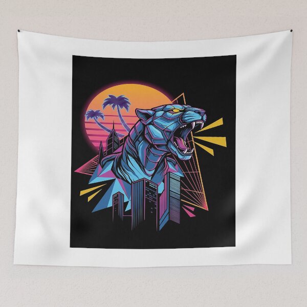 Item preview, Cyberpunk Panther Roar Retro Cityscape designed and sold by Bkrayo.