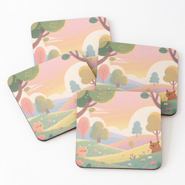 Item preview, Whimsical Pastel Forest Scene With Cute Bears Flowers Rolling Hills Storybook Illustration For Children Nature designed and sold by Mimoshi ⭐⭐⭐⭐⭐.