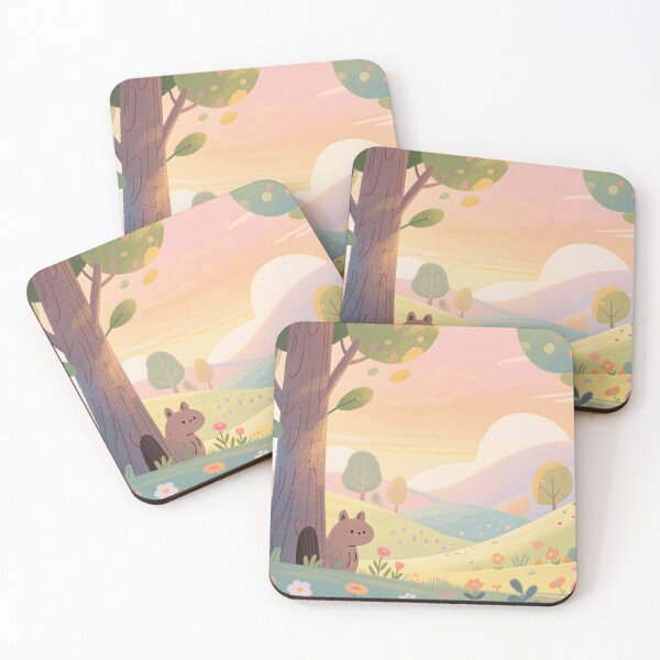 Item preview, Cute Bear In Pastel Forest Landscape With Flowers Trees Rolling Hills Storybook Illustration For Children designed and sold by Mimoshi ⭐⭐⭐⭐⭐.
