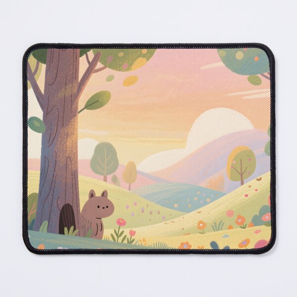 Item preview, Cute Bear In Pastel Forest Landscape With Flowers Trees Rolling Hills Storybook Illustration For Children designed and sold by Mimoshi ⭐⭐⭐⭐⭐.