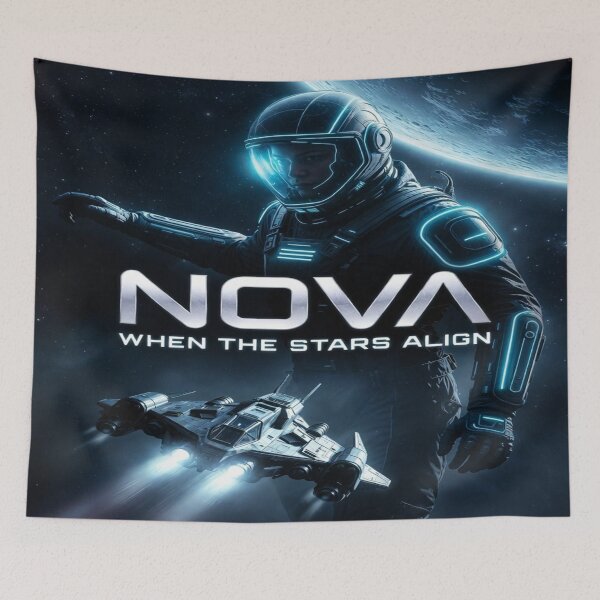 Item preview, NOVA – When the Stars Align | Futuristic Sci-Fi Space Astronaut Movie Poster designed and sold by Sushikidsntod.