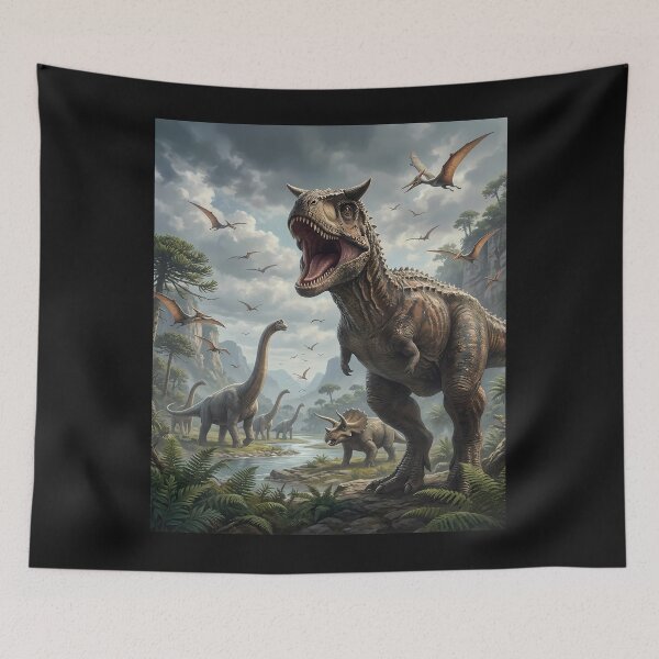 Item preview, Dinosaur Landscape with Carnotosaurus and Pterodactyls designed and sold by Bryghte.
