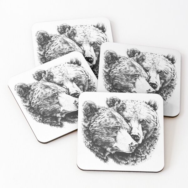 Item preview, Bear Pair Portrait – Black and White Affectionate Wildlife Illustration designed and sold by inkoutninja.