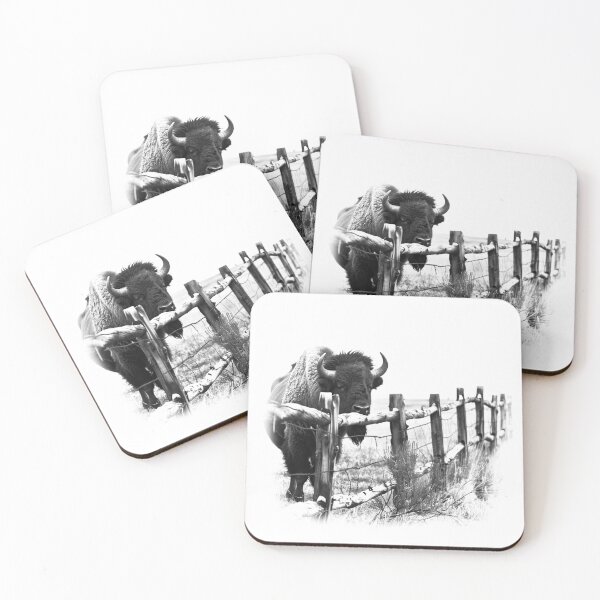 Item preview, Bison at Fence – Black and White Rustic Wildlife Illustration designed and sold by inkoutninja.