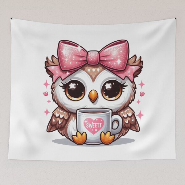 Item preview, Cute Owl Valentine Coffee Illustration designed and sold by Lulunza.