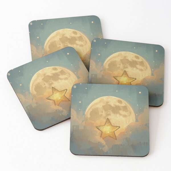 Item preview, The Golden Guardian: Modern Abstract Impasto Star and Giant Full Moon Art designed and sold by Cozyartsss.