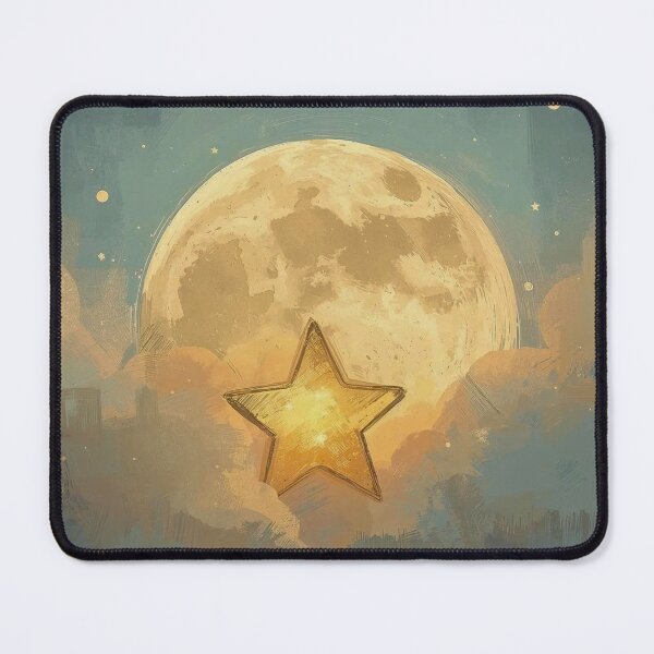 Item preview, The Golden Guardian: Modern Abstract Impasto Star and Giant Full Moon Art designed and sold by Cozyartsss.
