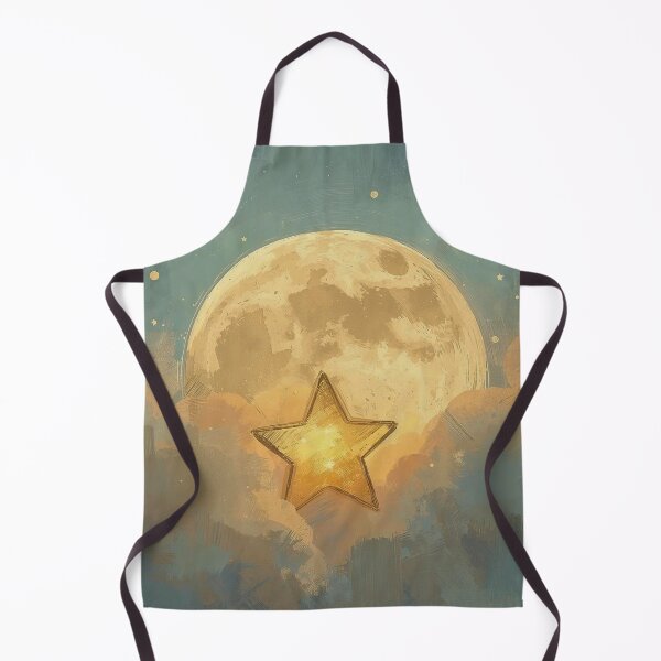 Item preview, The Golden Guardian: Modern Abstract Impasto Star and Giant Full Moon Art designed and sold by Cozyartsss.
