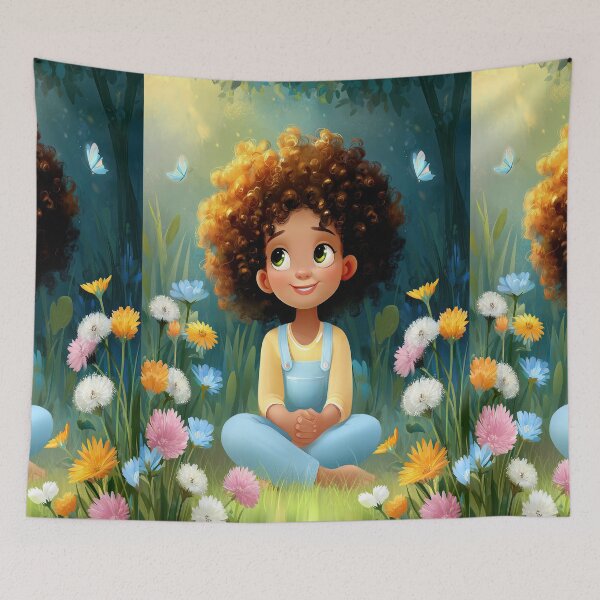 Item preview, Curly Haired Girl Sitting in Flower Garden designed and sold by Piotrek0001.