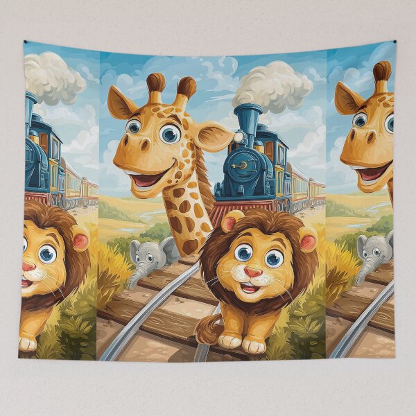 Item preview, Giraffe and Lion on Train Tracks designed and sold by Piotrek0001.