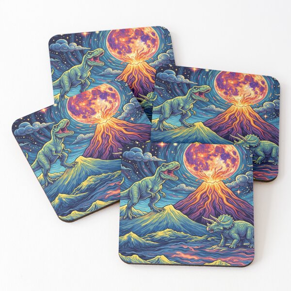 Item preview, Dinosaurs Under Volcanic Moon Digital Art designed and sold by ChiqueAvenue.