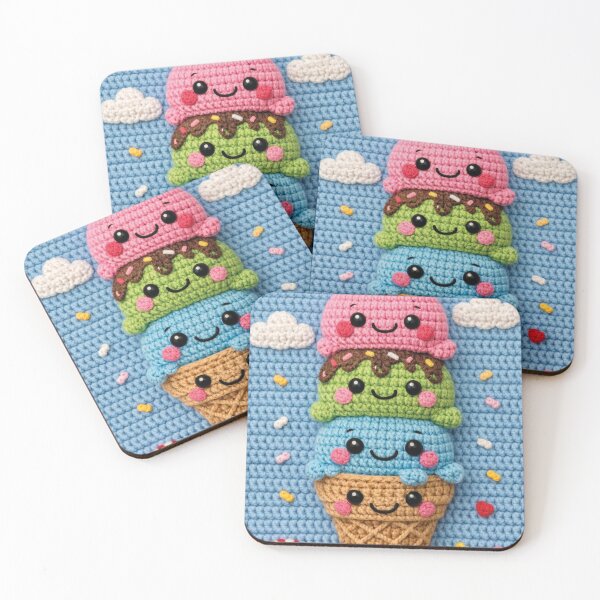Item preview, Cute crocheted ice cream cone amigurumi – colorful ice cream design designed and sold by Mauswohn.