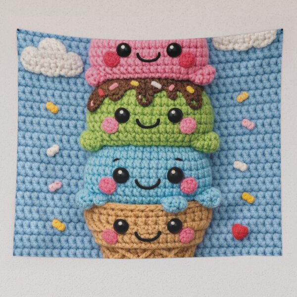 Item preview, Cute crocheted ice cream cone amigurumi – colorful ice cream design designed and sold by Mauswohn.