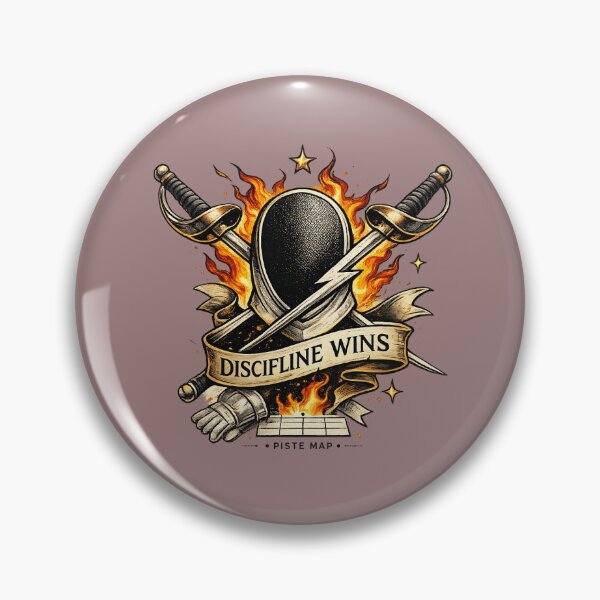 Item preview, Discipline Wins – Sabre Fencing Tattoo Flash Emblem designed and sold by ChillCharmStudio.