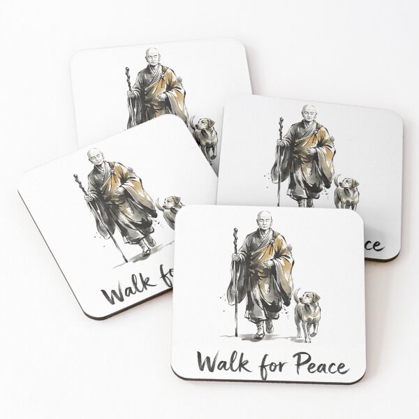 Item preview, Zen Monk Walking For Peace With Dog Watercolor Ink Painting Art designed and sold by StanaLuis.