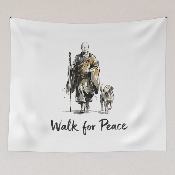 Item preview, Zen Monk Walking For Peace With Dog Watercolor Ink Painting Art designed and sold by StanaLuis.