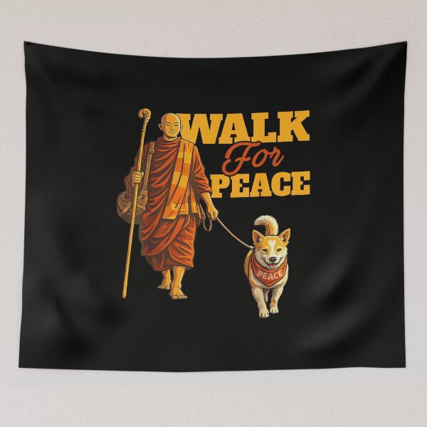 Item preview, Spiritual Monk Walking For Peace With Dog Graphic Illustration Design designed and sold by StanaLuis.