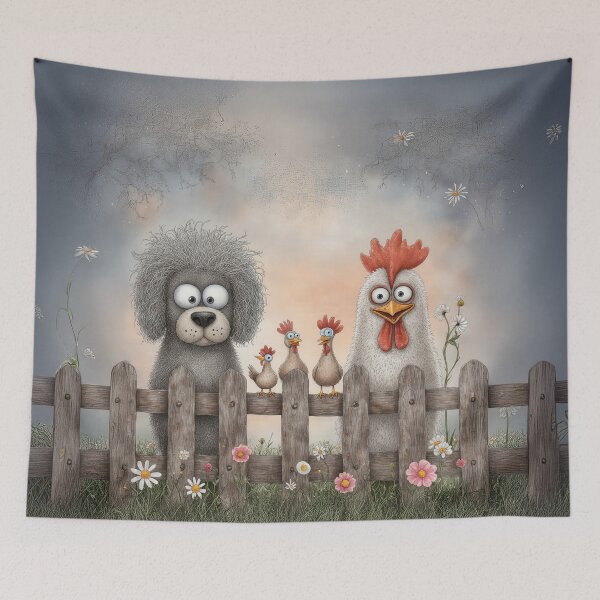 Item preview, Curious Farm Friends – Whimsical Dog and Chicken Illustration, Cute Farm Animal Art designed and sold by Whimsical Hug.