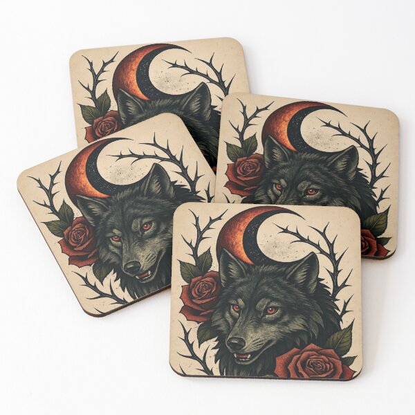 Item preview, Dark Wolf with Roses and Crescent Moon designed and sold by myforestfog.