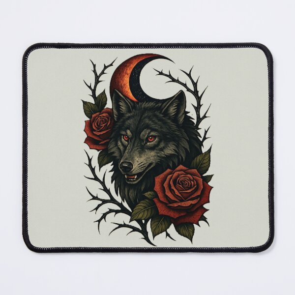 Item preview, Dark Wolf with Roses and Crescent Moon designed and sold by myforestfog.