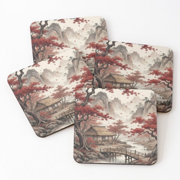 Item preview, Japanese Autumn Landscape with House and Bridge designed and sold by Daniel Abdelmaseih.