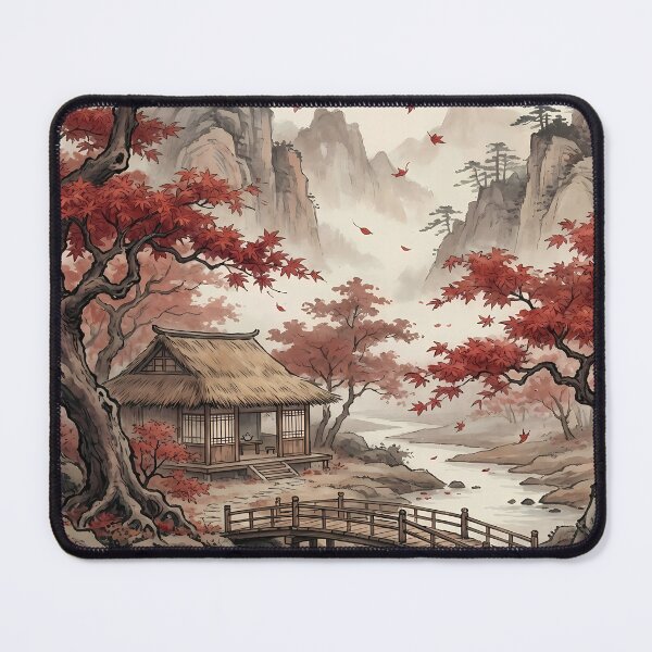Item preview, Japanese Autumn Landscape with House and Bridge designed and sold by Daniel Abdelmaseih.