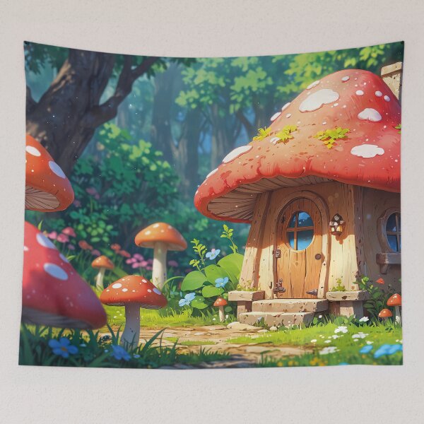 Item preview, Magical Fly Agaric House in a Fairytale Forest – Fantasy Art designed and sold by Mauswohn.