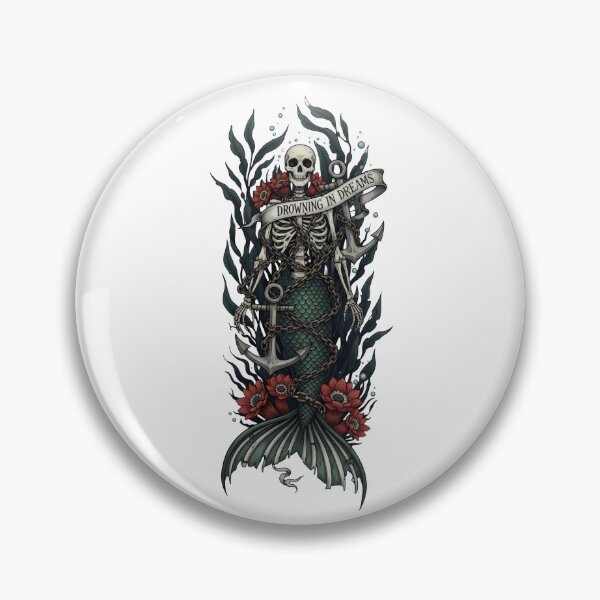 Item preview, Skeleton Mermaid Art – Drowning in Dreams, Gothic Ocean Dark Fantasy Tattoo Design designed and sold by Luminari Creations.