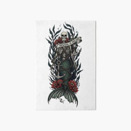Item preview, Skeleton Mermaid Art – Drowning in Dreams, Gothic Ocean Dark Fantasy Tattoo Design designed and sold by Luminari Creations.