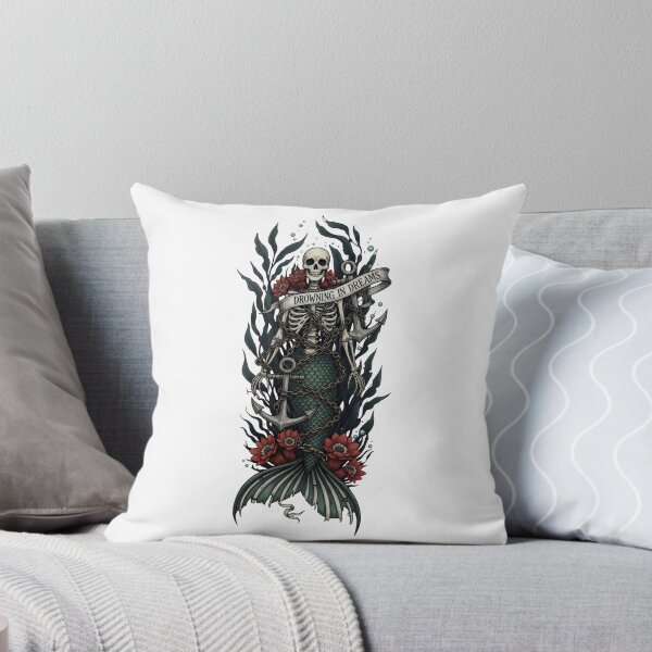 Item preview, Skeleton Mermaid Art – Drowning in Dreams, Gothic Ocean Dark Fantasy Tattoo Design designed and sold by Luminari Creations.