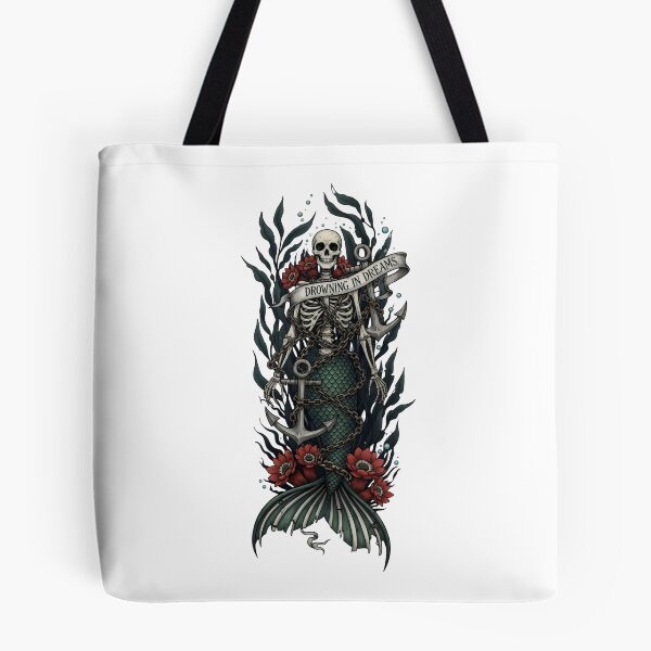 Item preview, Skeleton Mermaid Art – Drowning in Dreams, Gothic Ocean Dark Fantasy Tattoo Design designed and sold by Luminari Creations.