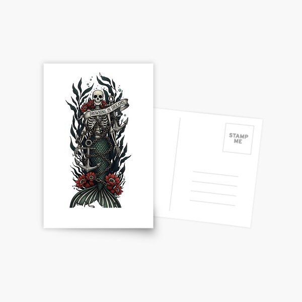 Item preview, Skeleton Mermaid Art – Drowning in Dreams, Gothic Ocean Dark Fantasy Tattoo Design designed and sold by Luminari Creations.