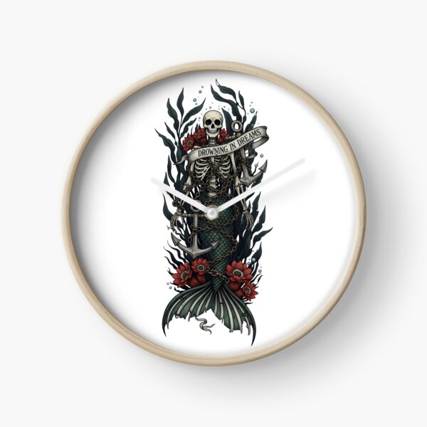 Item preview, Skeleton Mermaid Art – Drowning in Dreams, Gothic Ocean Dark Fantasy Tattoo Design designed and sold by Luminari Creations.