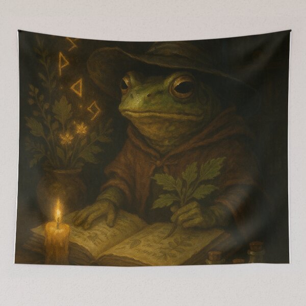 Item preview, Frog Witch Herbalist – Cozy Fantasy Illustration designed and sold by LuxuryApparels.