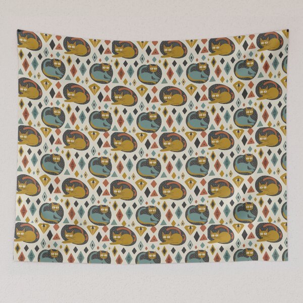 Item preview, Mid Century Modern Cat Pattern | Retro 1950s Geometric Cats | Playful Vintage Textile Design designed and sold by Tamas Das.