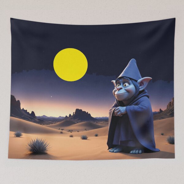 Item preview, Small desert gnome under the full moon night sky designed and sold by Mauswohn.