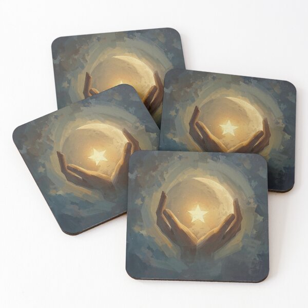 Item preview, Stellar Offering: Abstract Impasto Hands Cradling Moon and Star Celestial Art designed and sold by Cozyartsss.