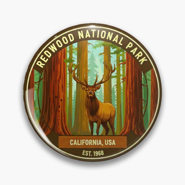 Item preview, Vintage Redwood National Park California Roosevelt Elk Forest Badge designed and sold by MT-Hub | Cute Aesthetic Art, Stickers & Phone Cases.