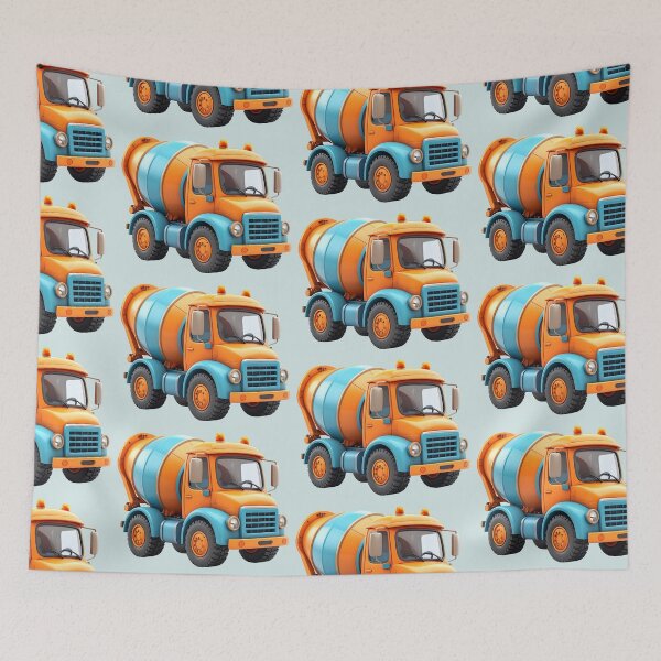 Item preview, Kawaii cement mixer for children, orange and blue designed and sold by LiskoDesign.
